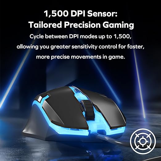 GAME PUNK Phantazma Wired Gaming Mouse with RGB LED Lights, Ergonomic USB Computer Mouse for PC Laptop Windows Mac Linux PS4 PS5 Xbox, High-Precision Optical Sensor Up to 1,500 DPI