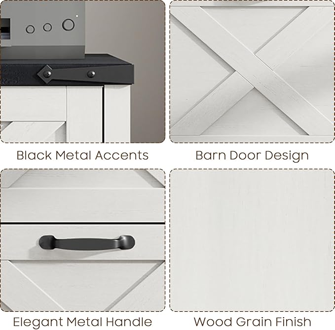 Vabches Vertical File Cabinet with 2 Drawers, Wooden Farmhouse Filing Cabinet for Letter/A4 Size Hanging Files, Under Desk Printer Stand with Storage for Home Office, White and Black