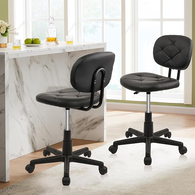 KLASIKA Rolling Stool Chair with PU Leather Backrest and Adjustable Height for Computer Home Standing Desk 2 Pack