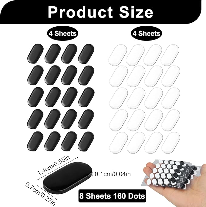 160 Dot Mouse Skates, Universal Glass Mouse Skates for Gaming Mice, Custom Glide and Control Dots for Esport Players, Smooth Movement on Cloth and Glass Mouse Pads (Black & White)