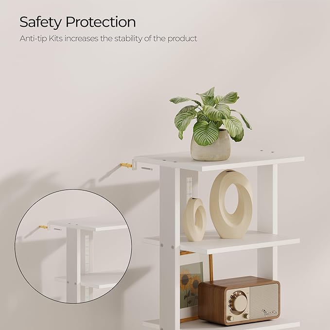 7-Tier Bookshelf, Narrow Bookcase with LED Lights, 47.2 Inch Book Shelf for Small Space, Display Storage Shelf for Living Room, Bedroom, Home Office, Study, White