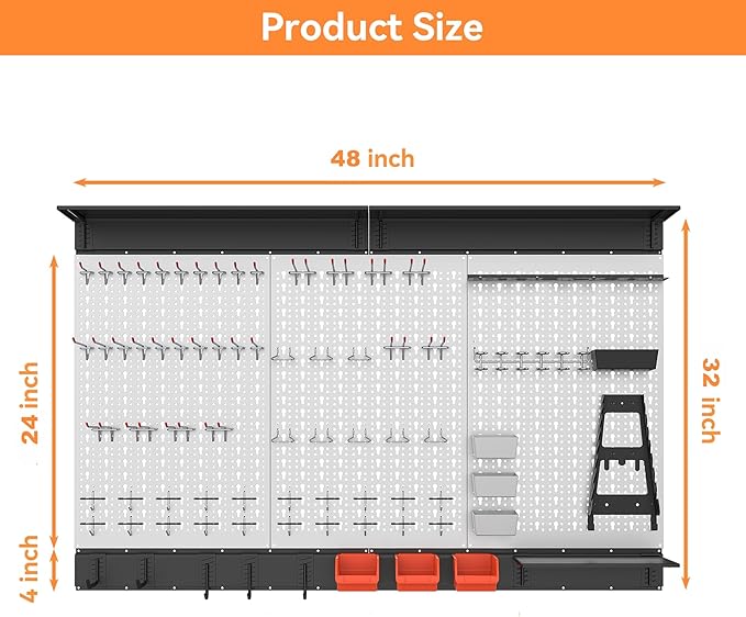 WALMANN 113 PCS Pegboard Wall Tool Organizer Kit with Pegboard Hooks, Bins, Pegboard Tools Storage System for Garage, Modular Peg Board, Tools Organizer Board with Hooks(Grey)