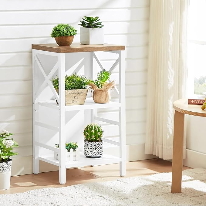 MNEETRUNG Small Bookshelf,3 Tier Industrial Bookcase with Metal Frame and Backboard,Low White Book Shelf,Book case for Small Spaces,Living Room,Bedroom and Home Office
