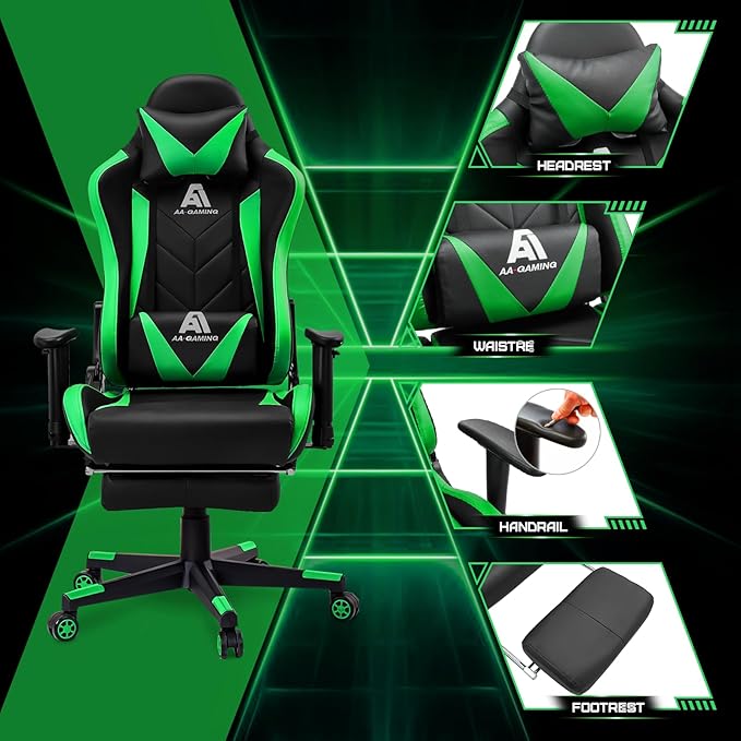 AA Products Gaming Chair High Back Ergonomic Computer Racing Chair Adjustable Gamer Chair with Footrest, Lumbar Support Swivel Chair – LightGreen