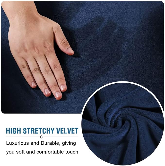 Ottoman Cover Square Velvet Ottoman Covers Protector for Footrest Foot Stool Furniture Stretch Comfortable with Elastic Bottom Medium Navy