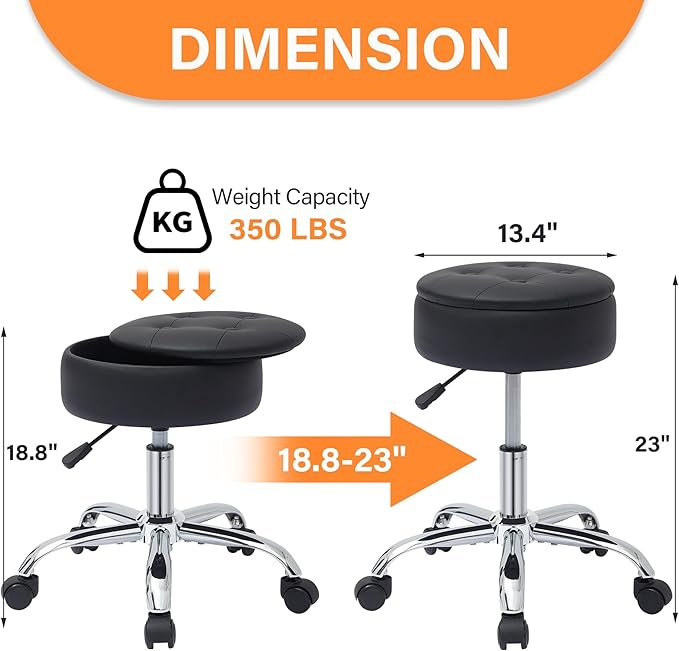 Gitrah Vanity Chair with Wheels Adjustable Vanity Stool with Storage Swivel Vanity Stool for Vanity Rolling Makeup Chair Black