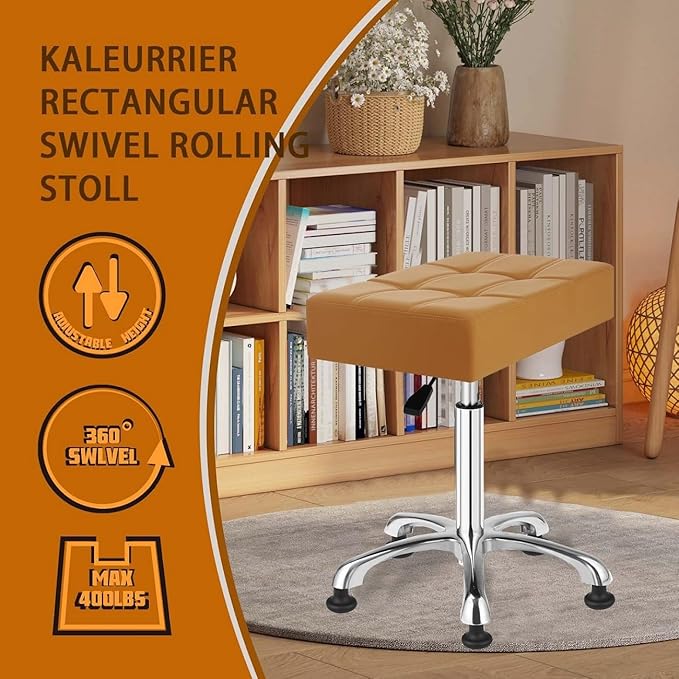 Kaleurrier Heavy Duty Stools with Bell Glides Backless Height Adjustable Stool - Swivel Stool Chair for Counter Bar Office Lab Home Kitchen Lab Clinic Dentist Classroom (Stationary Casters, Camel)
