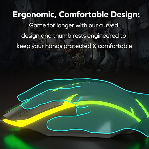 GAME PUNK Phantazma Wired Gaming Mouse with RGB LED Lights, Ergonomic USB Computer Mouse for PC Laptop Windows Mac Linux PS4 PS5 Xbox, High-Precision Optical Sensor Up to 1,500 DPI