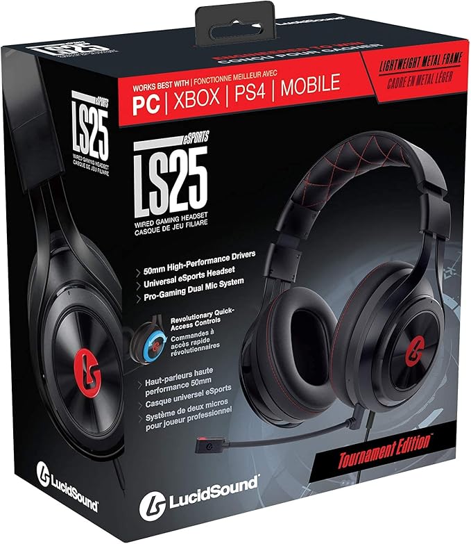 LucidSound LS25BK Gaming Headset for PC, Xbox One, PS4, PS4 Pro, Nintendo Switch - Esports Edition (Renewed)