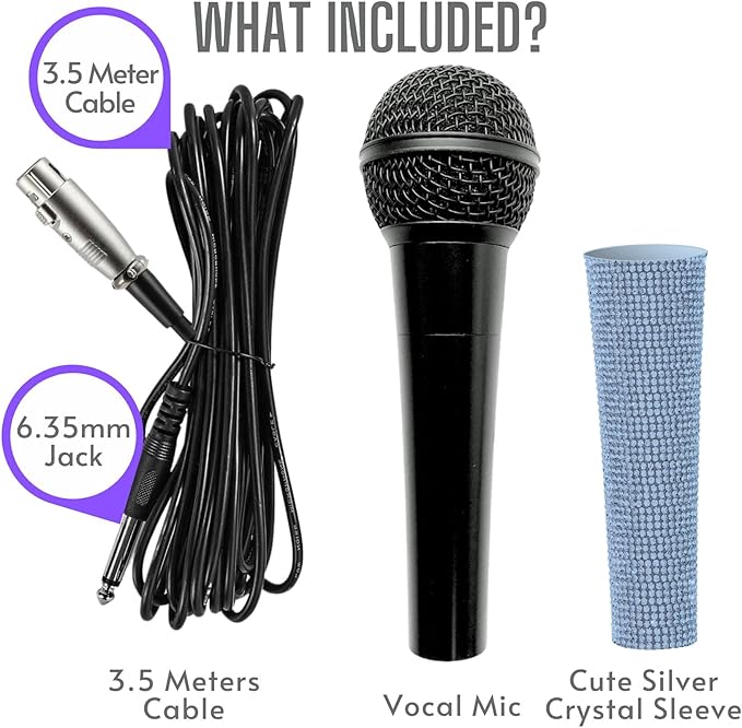 Glittering Sliver Custom Vocal Dynamic Microphone with Black Die-cast Metal Body with XLR Cable for Streaming Podcast Singing