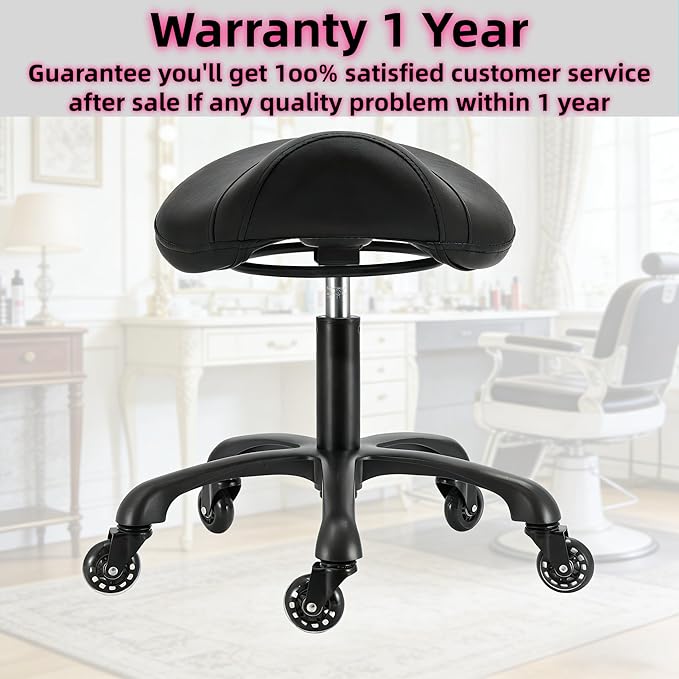 Saddle Salon Stool with Wheels,Heavy Duty Adjustable Rolling Drafting Chair for Barber, Tattoo, Nail,Spa,Dentist(Black)