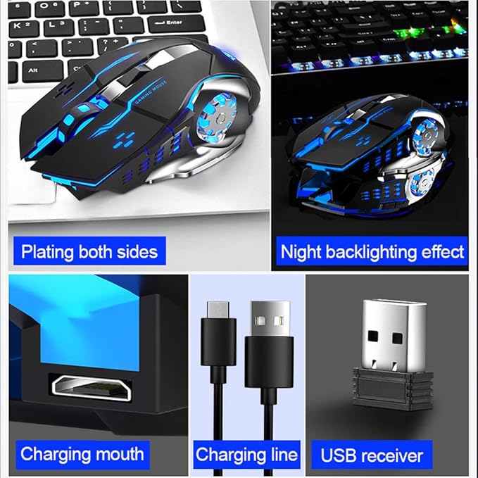 AULA SC100 Silent White Wireless Mouse Rechargeable, RGB LED Backlit, DPI Adjustable, 2.4G Wireless Optical Computer Gaming Mice with USB Receiver, Punk Cool Mouse for Office/Games
