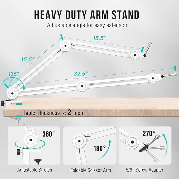 FIFINE Podcast XLR/USB Microphone Kit, Studio Dynamic Vocal Mic for Recording, Streaming, Voice-Over, PC Microphone with Boom Arm with Mute, Headphone Monitoring, Metal-AmpliTank K688T White