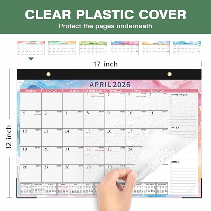 Ospelelf Magnetic Calendar 2026-2027 for Refrigerator, Desk Wall Calendar, January 2026 - June 2027, Monthly Large Planner Pad with Plastic Cover 17" X 12" Multicolor