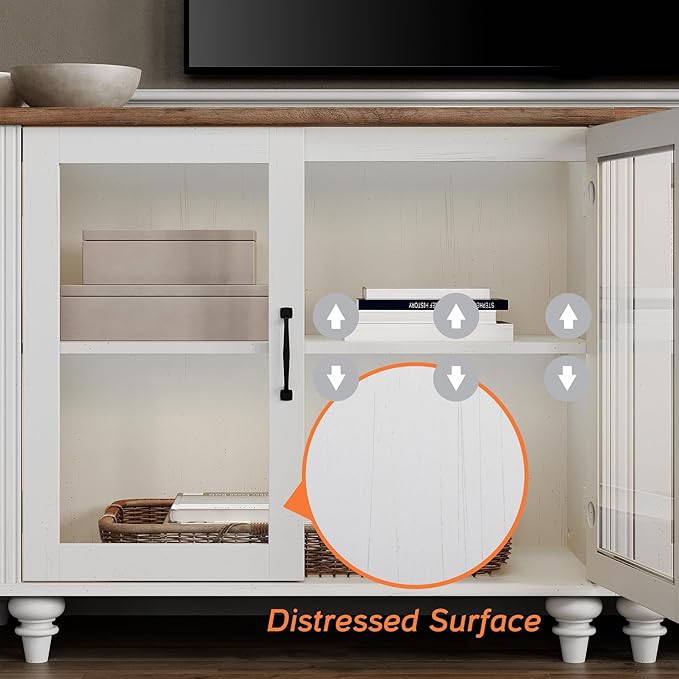 WAMPAT Home Office Furniture Set, 56" Executive Desk with Charging Station, Farmhouse Cabinet with Glass Doors, Wood Computer Desk with File Cabinet Storage, Open Shelf, White