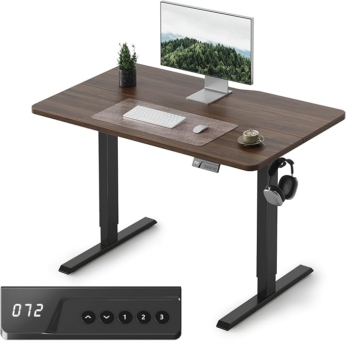 Cubiker Standing Desk, 40x24 Inches Sit Stand Home Office Desk, Electric Stand up Desk, Adjustable Desk with Splice Board, Black Frame/Black Walnut Top