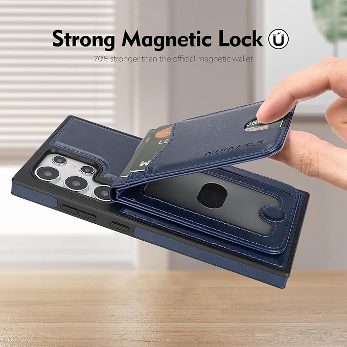 SkyEagle Compatible with Magsafe 2 in 1 Detachable Samsung Galaxy S25 Ultra Wallet Case with Card Holder,Women Men Magnetic PU Leather RFID Blocking Flip Kickstand Credit Slots,Blue