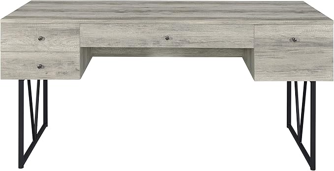 Rustic Industrial Writing Desk with 4 Drawers 63" Wide Sonoma Grey Driftwood Finish Computer Desk Sturdy Metal Frame Office Desk for Home Office Study Student & Gaming Setup