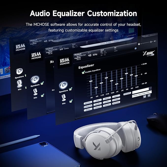 V9 PRO Wireless Gaming Headset 7.1 Surround Sound for PS5 PS4 PC SWITCH TOPSPEED Gaming Headphones, Noise Canceling Mic, 250Hr Battery, Low 15ms Latency, Lightweight, BT 5.3 FPS Games Icy&White
