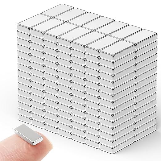 FINDMAG 200Pcs Neodymium Bar Magnets, Rare Earth Magnetic Bar, Magnets Bar for Fridge, Locker, Whiteboard, Science, Tool Storage – 10x5x2mm (Silver)