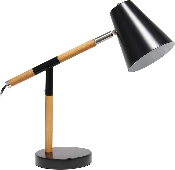 Simple Designs LD1059-BLK Wooden Pivot Desk Lamp, Matte Black