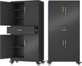 61" Metal Garage Storage Cabinet with Wheels and Locking Doors and Tall Rolling Steel Tool Cabinet with 5 Adjustable Shelves for Garage,Home,Office,Shop (Black, 71" H x 35.43W x 15.74" D)
