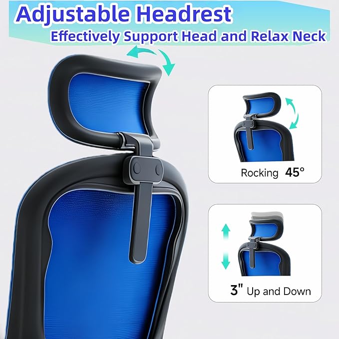 Ergonomic Office Chair - 350LB Comfy Desk Chairs with Adjustable Headrest and Lumbar Back Support, Mesh Computer Chairs with Wheels and Arms for Home Office, Study