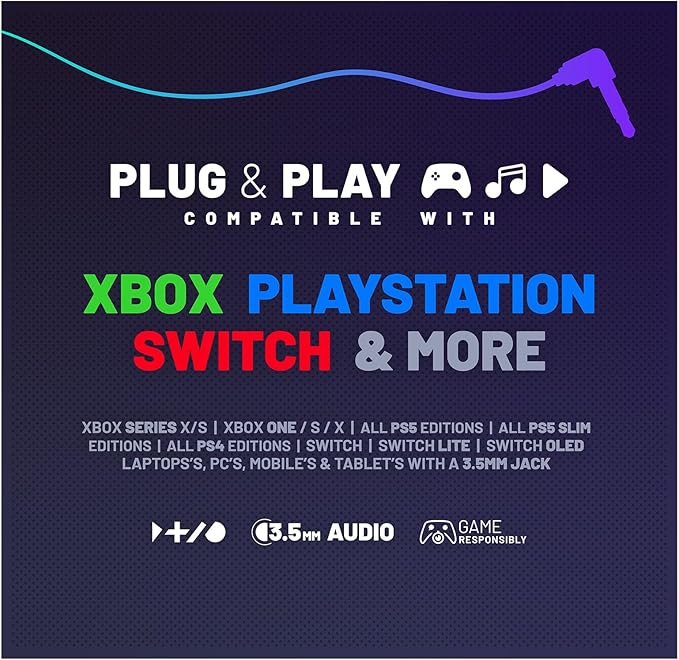 4Gamers Panther Wave - Over Ear Gaming Headset Compatible with PS4/PS5, Xbox, Switch, PC with Flexible Mic, 3.5mm Jack, 1.5m Cable, Lightweight, Comfortable and Durable