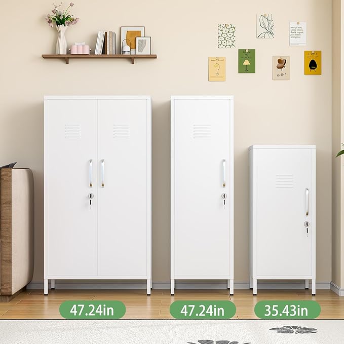 Ckzbx Tall Narrow Storage Cabinet 51.18" H Bathroom Cabinet Metal Pantry Cabinets, 3 Adjustable Shelves for Kitchen, Home Office, Living Room, Dinning Room (White)