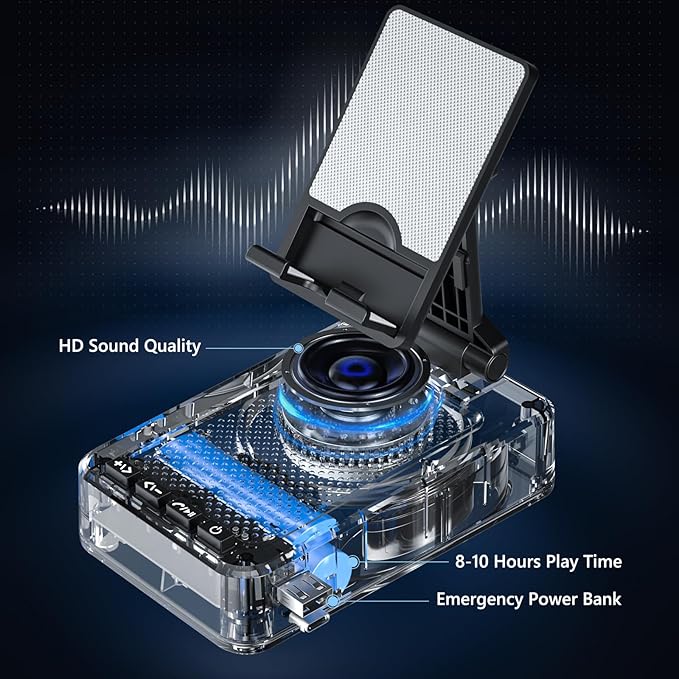 Cell Phone Stand with Wireless Bluetooth Speaker and Charging, Anti-Slip Base HD Surround Sound, Perfect for Home/Outdoor, Phone Holder Compatible with iPhone/ipad/Samsung Galaxy, Gifts for Men Women