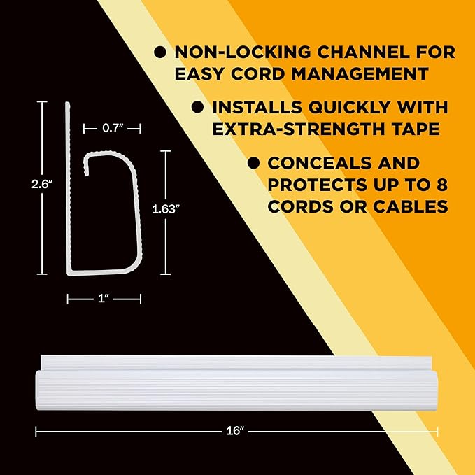 J Channel Cable Management - 5-Pack 16-Inch Wire Organizers for Cords - Cord Hider Kit for Desk, Office, and Kitchen Use by Simple Cord (White)