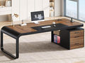 Itaar 70.9" Executive Desk, Large Computer Desk with Drawers and Lateral File Cabinet, Office Desk with Removable Shelves, Business Furniture Desk Workstation for Home Office, Walnut