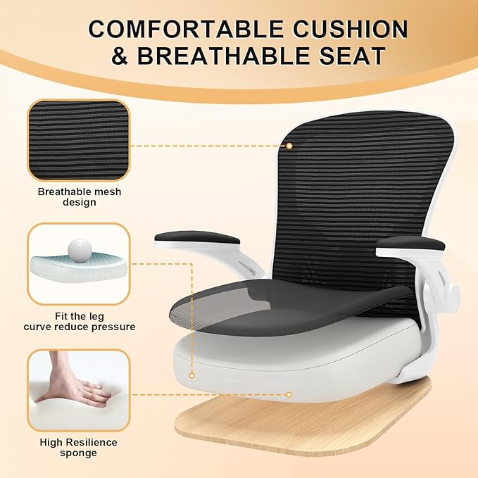 Synorla Office Chair, Ergonomic Desk Chairs 330LBS Capacity High Back Mesh Computer Chair with Flip-up Armrests, Comfy Work Chair with Adjustable Lumbar Support