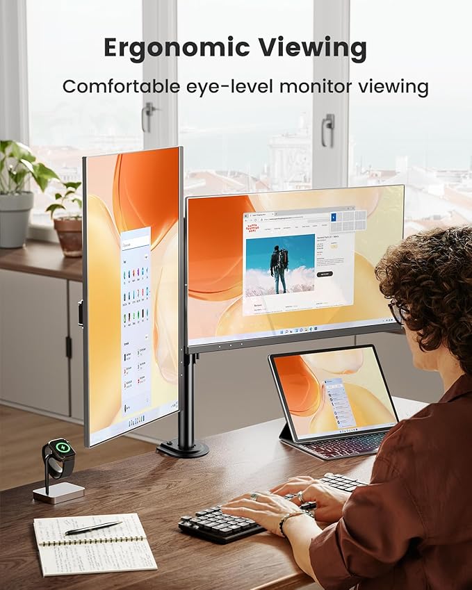 ErGear Dual Monitor Stand, Heavy Duty Adjustable Monitor Desk Mount for 2 Screens up to 32 Inches, Fully Adjustable Height, Tilt, Swivel, Rotate, Supports 17.6 lbs per Monitor Arm, Easy Installation