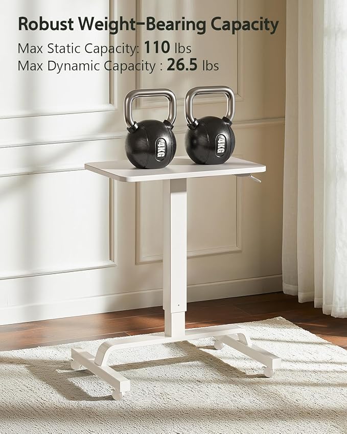 WALKINGDESK Height Adjustable Mobile Standing Desk with 360° Swivel Casters, 29"-45" Pneumatic Rolling Desk on Wheels, Perfect for Home Office, Bedroom, Living Room, White