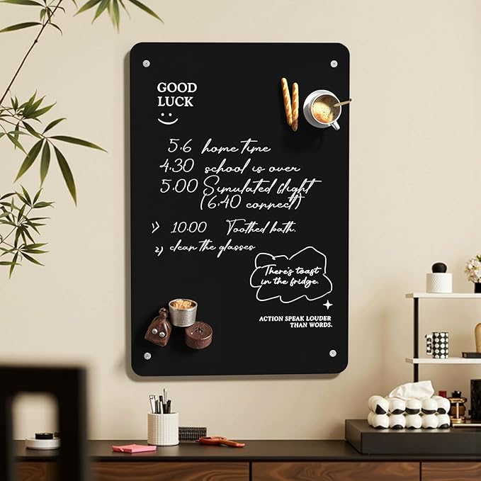 FANXIYQ Magnetic Board for Wall with 4 Expansion Screws & 4 Paste Hooks - Durable Metal Bulletin Board for Home/Office Organization, Display Souvenir Magnets, Photos & Notes