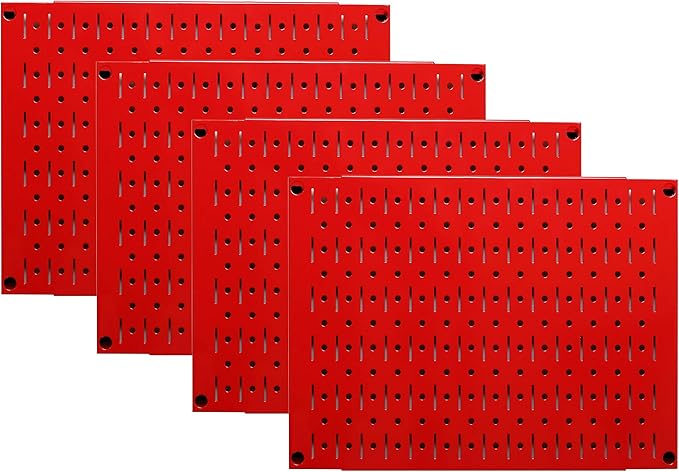 Wall Control Pegboard Wall Organizer Tiles Modular Red Metal Pegboard Tiling Set - Four 12-Inch Tall x 16-Inch Wide Peg Board Panel Wall Storage Tiles - Easy to Install (Red)