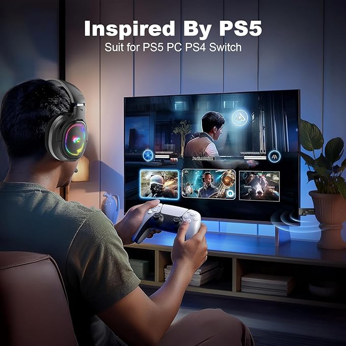 IMYB W82 2.4Ghz Wireless Gaming Headset for Nintendo Switch丨OLED丨Lite, Bluetooth 5.4 Gaming Headphones with Noise Cancelling Microphone, 40Hr Battery, USB & Type-C Connector for PS5, PS4, PC, Laptop