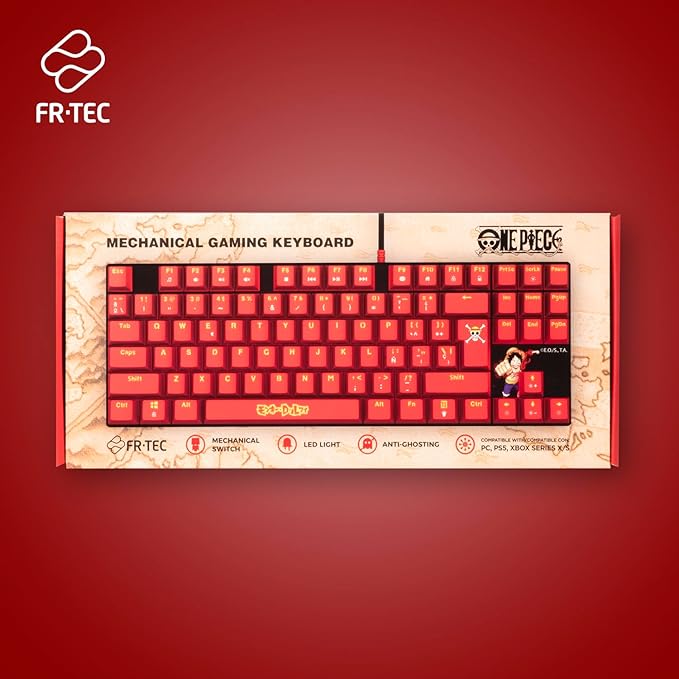 FRTEC - TKL Wired Mechanical Keyboard, One Piece Luffy, Touch Brown, Anti-Ghosting, Compatible with PC, Mac, PS5, Switch, Xbox Series X/S (QWERTY) (One Piece Keyboard)