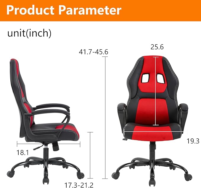 PayLessHere Gaming Chair Ergonomic Office Chair Computer Chair with Lumbar Support Ergonomic Pu Leather Adjustable Height Executive Chair for Women Men and Adults,Red
