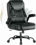 GTPLAYER Leather Office Chair, Home Desk Chair with Flip-up Arms and Ergonomic Back - Comfy Heavy Duty Executive Chair for Home Office Gaming, Charcoal Black