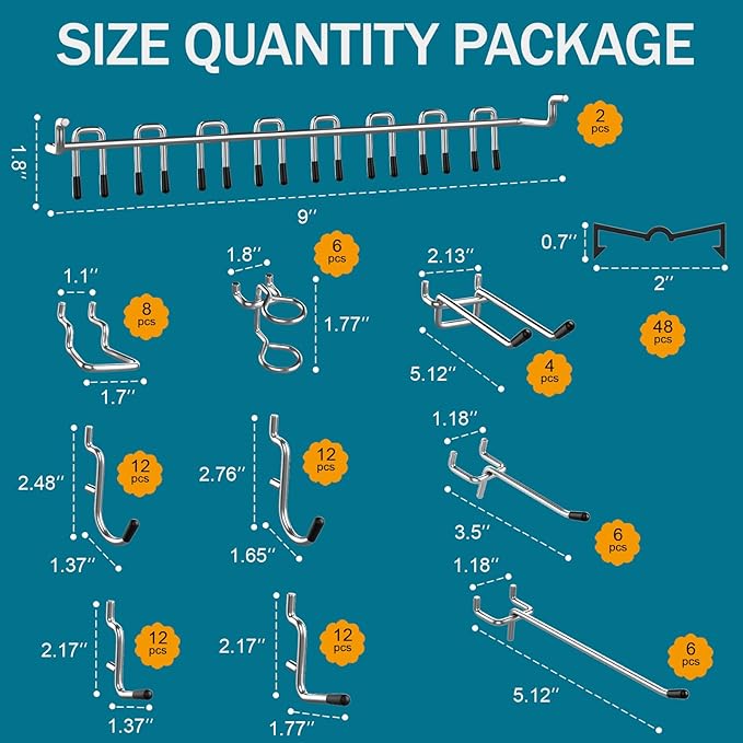 Metal Peg Board Kit with 1/4" Pegboard Accessories,Include 16.5"X13" Peg Board and Extra Thick Pegboard Accessories,Wall Organizer PegBoard Panels Tool Organizer Storage System (128)
