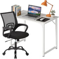PayLessHere 32 Inch Home Office Desk and Chair Set,32 Inch Computer Desk with Ergonomic Height Adjustable Office Chair for Home Office,Pure White & Black