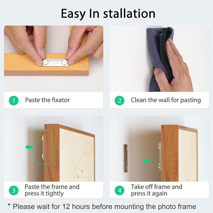 6-Pairs Magnetic Picture Hanging Strips, Magnetic Fixator Removable and Damage Free, Adhesive Strips for Frame Hanging and Home Decorations