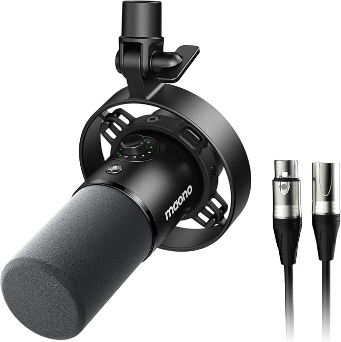 MAONO Dynamic Microphone and XLR Cable, USB Podcast Recording Mic for Vocal Recording, Content Creation, Home Studio, Voiceover, with 192kHz/24bit, Noise Reduction, Mic Gain, Mute(PD300X+XLR180)