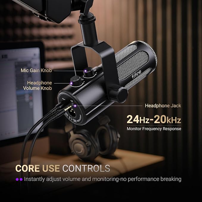 FIFINE Podcast Microphone, USB/XLR Vocal Dynamic Microphone for Streaming, Recording, Broadcast, Content Creator, Studio Microphone for PC with Mute Button, Headphone Monitoring-AmpliTank TANK6