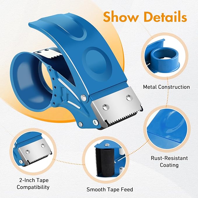 2 Pack Heavy Duty Packing Tape Dispenser Gun, Fits Packaging Tape up to 2 Inches Wide with 3-Inch Core, Adjustable Brake Tape Gun for Shipping, Moving, Office & Warehouse