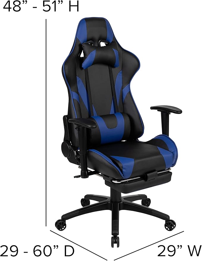 Flash Furniture Optis Black Gaming Desk and Blue Footrest Reclining Gaming Chair Set with Cup Holder, Headphone Hook & 2 Wire Management Holes
