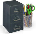 Desktop Mini Filing Cabinet | Business Card Organizer & Storage | Desktop Organizer | 3 Drawers | Gray | 8.75H x 4.5W x 5D inches (Pencil Case Not Included, For Size Reference Only)
