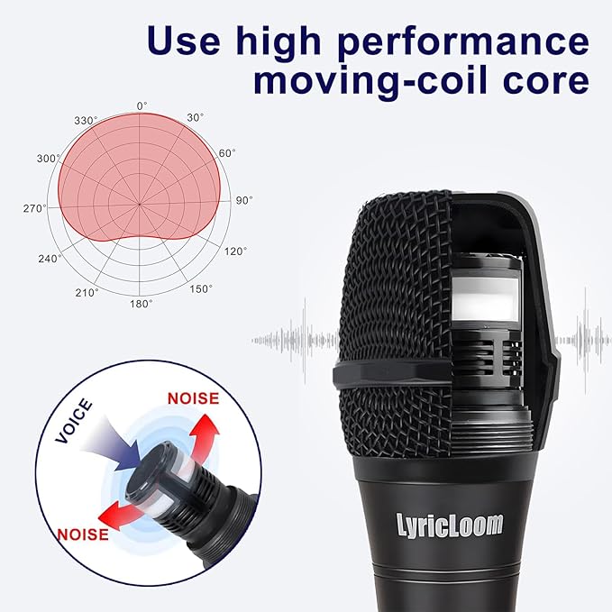 LyricLoom Professional XLR Microphone Wired Set, Metal Vocal Dynamic Microphone with 16.4 XLR Male to XLR Female Cable, Mic with Switch Set. Corded Microphone for Karaoke, Speaker, Singing, Recording